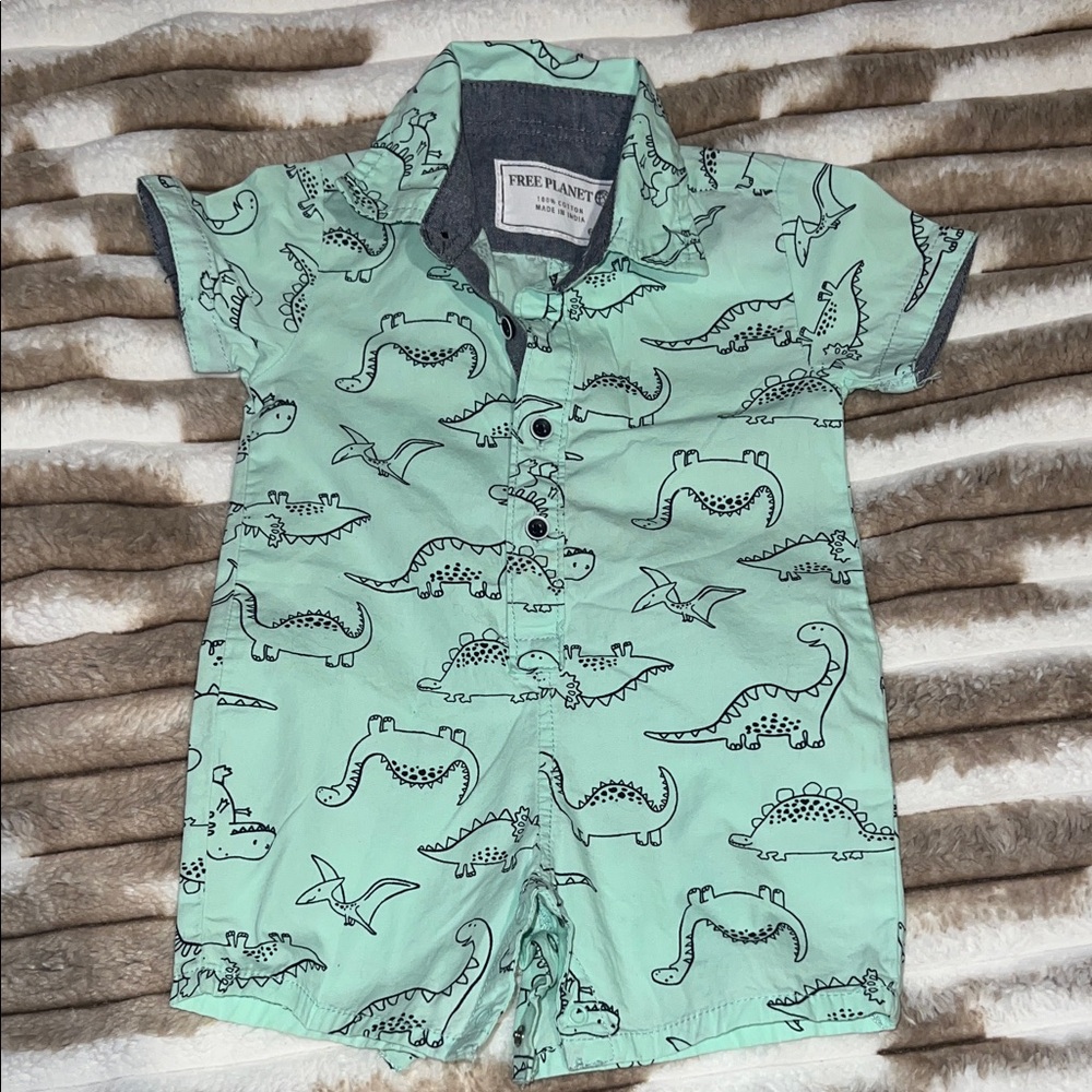 Free Planet baby boy's short-sleeve green romper